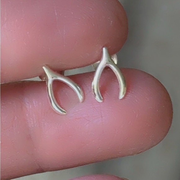 Tiny Sterling Silver Wishbone Studs – Minimalist Stack - Picture 5 of 7